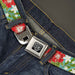 BD Wings Logo CLOSE-UP Full Color Black Silver Seatbelt Belt - Hibiscus & Plumerias Turquoise/Green/Red/White Webbing Seatbelt Belts Buckle-Down   