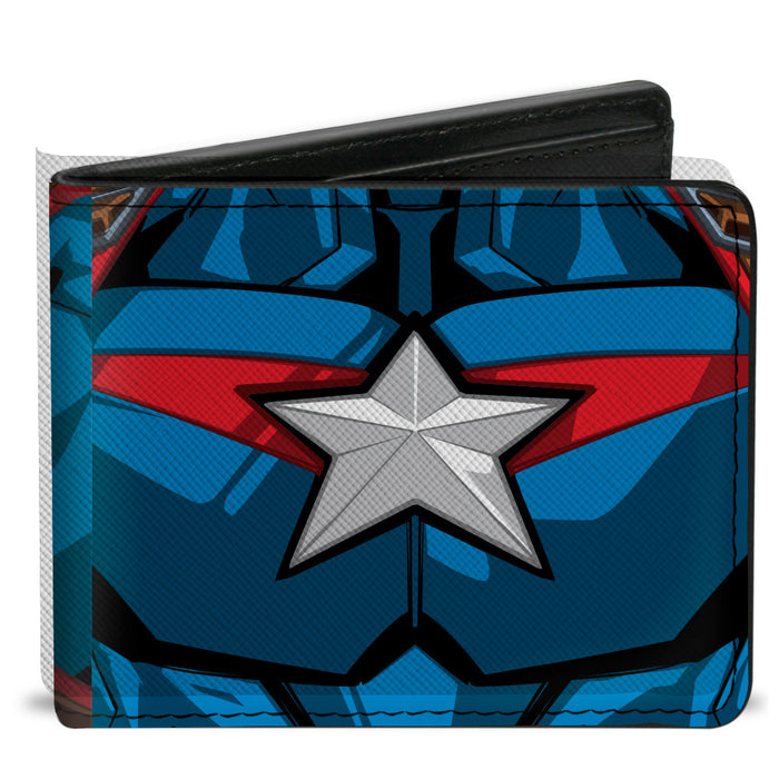 MARVEL AVENGERS Bi-Fold Wallet - Captain America Character Close-Up Chest and Back Bi-Fold Wallets Marvel Comics   