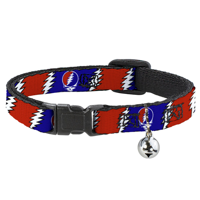 Cat Collar Breakaway - Steal Your Face w Lightning Bolt Repeat Red White Blue Breakaway Cat Collars Grateful Dead   
