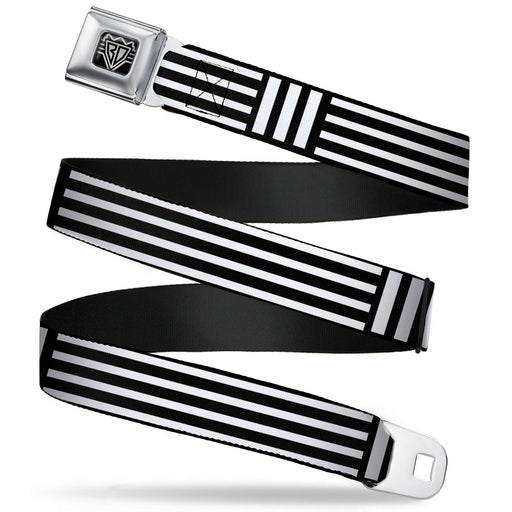 BD Wings Logo CLOSE-UP Full Color Black Silver Seatbelt Belt - Stripe Blocks Black/White Webbing Seatbelt Belts Buckle-Down   