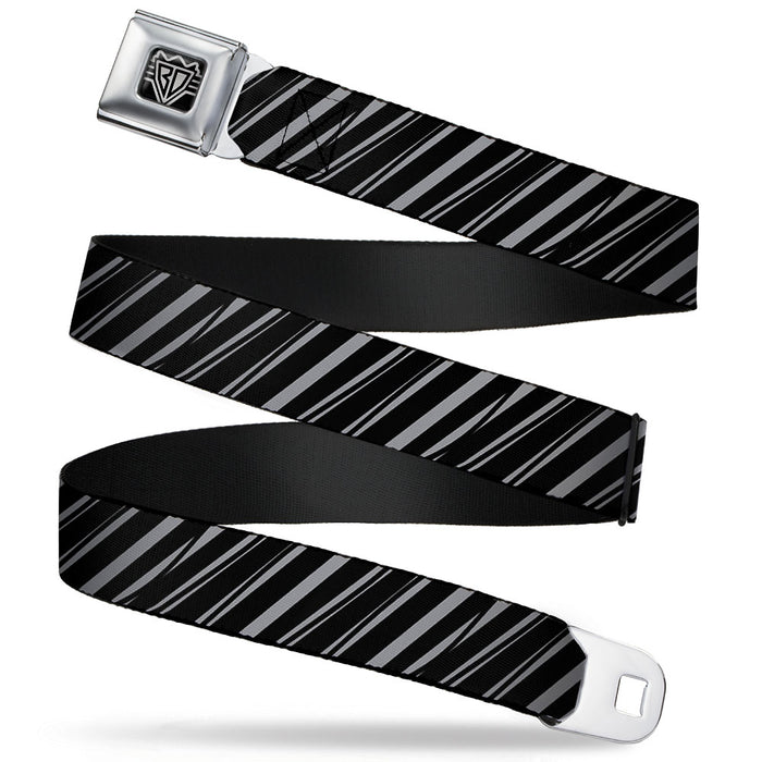 BD Wings Logo CLOSE-UP Full Color Black Silver Seatbelt Belt - Diagonal Stripes Scribble Gray/Black Webbing Seatbelt Belts Buckle-Down   