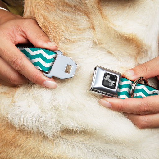 Dog Bone Seatbelt Buckle Collar - Chevron Stripe White/Teal Seatbelt Buckle Collars Buckle-Down   