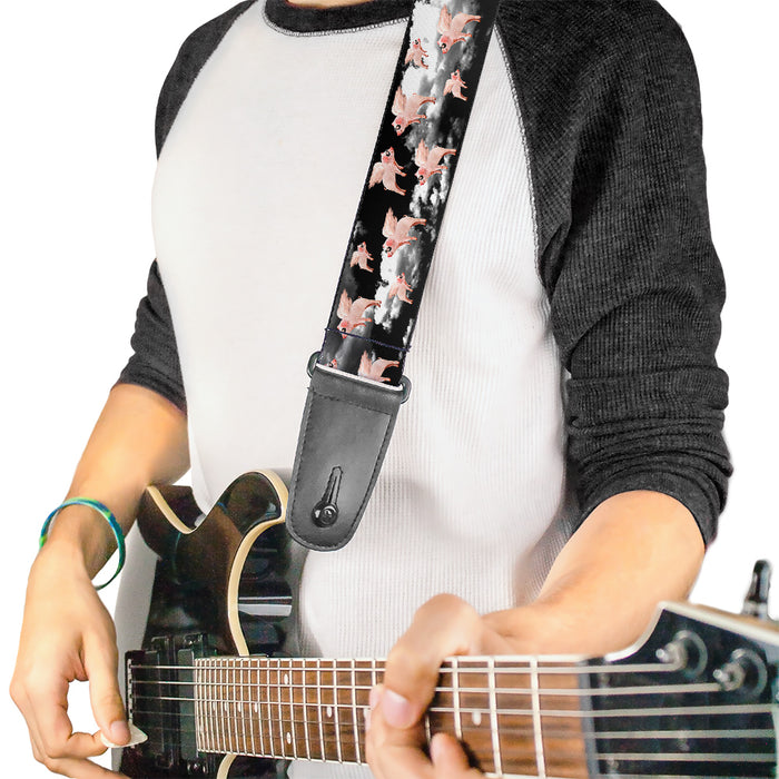 Guitar Strap - Flying Pigs Black White Pink Guitar Straps Buckle-Down   