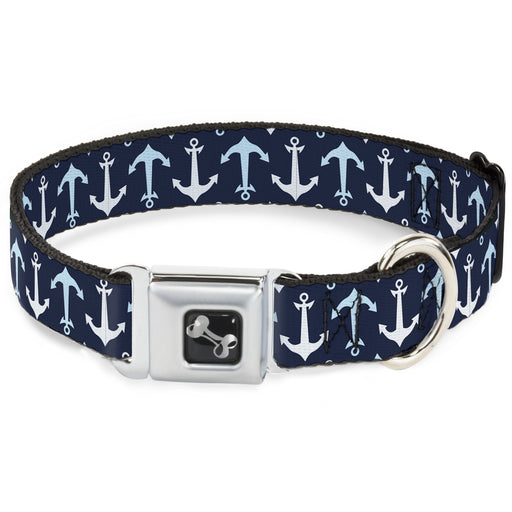 Dog Bone Seatbelt Buckle Collar - Anchor2 Flip CLOSE-UP Navy/Baby Blue/White Seatbelt Buckle Collars Buckle-Down   