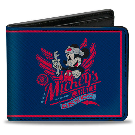 Bi-Fold Wallet - Mickey Mouse MICKEY'S GARAGE Pose + ORIGINAL Brand Logo Blues Reds Bi-Fold Wallets Disney   