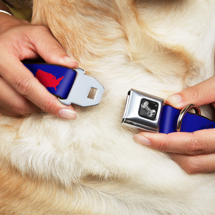 Dog Bone Seatbelt Buckle Collar - 'MERICA/USA Silhouette Blue/White/Red Seatbelt Buckle Collars Buckle-Down   