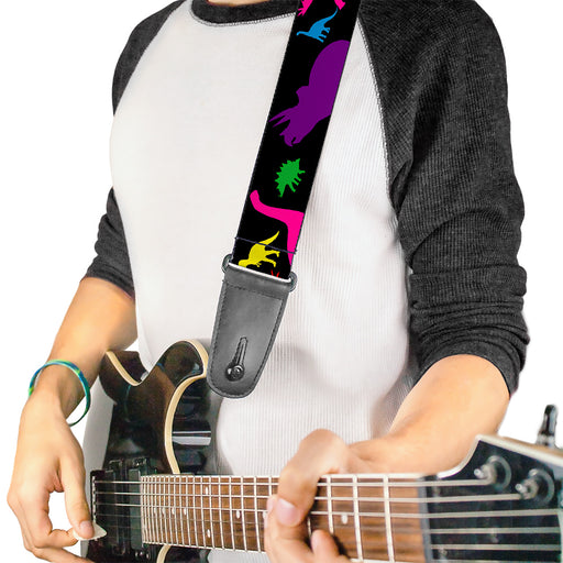 Guitar Strap - Dinosaur Silhouette Black Multi Color Guitar Straps Buckle-Down   