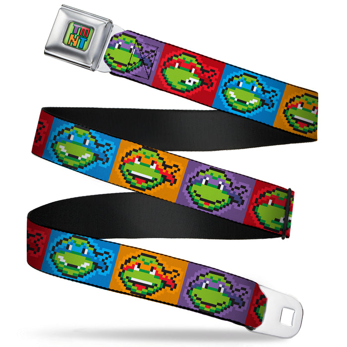 TMNT 8-Bit Full Color Greens/Multi Color Seatbelt Belt - Classic Teenage Mutant Ninja Turtles 8-Bit Face Blocks Multi Color Webbing Seatbelt Belts Nickelodeon   