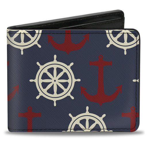 Bi-Fold Wallet - Anchor3 Helm Monogram Navy Red Cream Bi-Fold Wallets Buckle-Down   