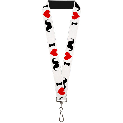 Lanyard - 1.0" - I "Heart Mustache" White Black Red Lanyards Buckle-Down   