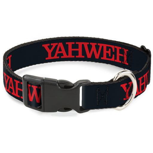 Plastic Clip Collar - YAHWEH Text Navy Blue/Red Plastic Clip Collars Buckle-Down   