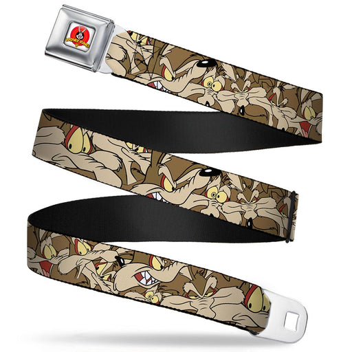Looney Tunes Logo Full Color White Seatbelt Belt - Wile E. Coyote Expressions Stacked Webbing Seatbelt Belts Looney Tunes   