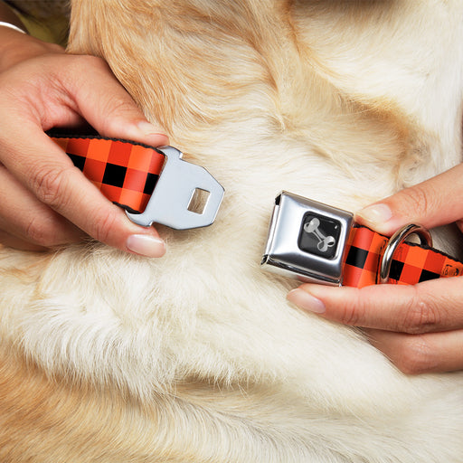 Dog Bone Seatbelt Buckle Collar - Buffalo Plaid Black/Orange Seatbelt Buckle Collars Buckle-Down   