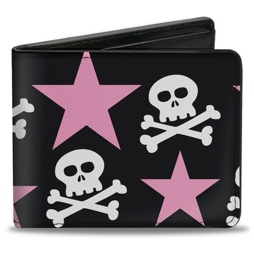 Bi-Fold Wallet - Skulls & Stars Black White Pink Bi-Fold Wallets Buckle-Down   
