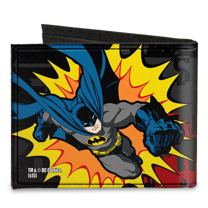 Canvas Bi-Fold Wallet - Batman Action Poses WHOOM! Gray Black Red