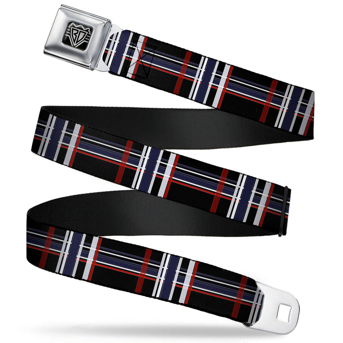 BD Wings Logo CLOSE-UP Full Color Black Silver Seatbelt Belt - Plaid Black/Red/White/Blue Webbing Seatbelt Belts Buckle-Down   