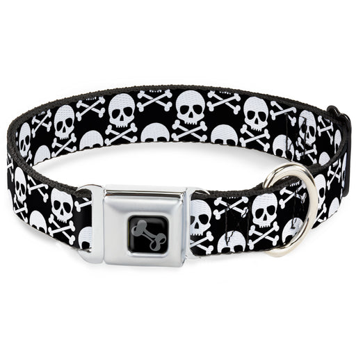 Dog Bone Black/Silver Seatbelt Buckle Collar - Skull & Cross Bones Staggered Black/White Seatbelt Buckle Collars Buckle-Down   