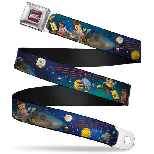 The Adventures of Jimmy Neutron Logo Full Color Red/Blues Seatbelt Belt - Jimmy Neutron, Carl & Goddard Flying in Space Webbing Seatbelt Belts Nickelodeon   