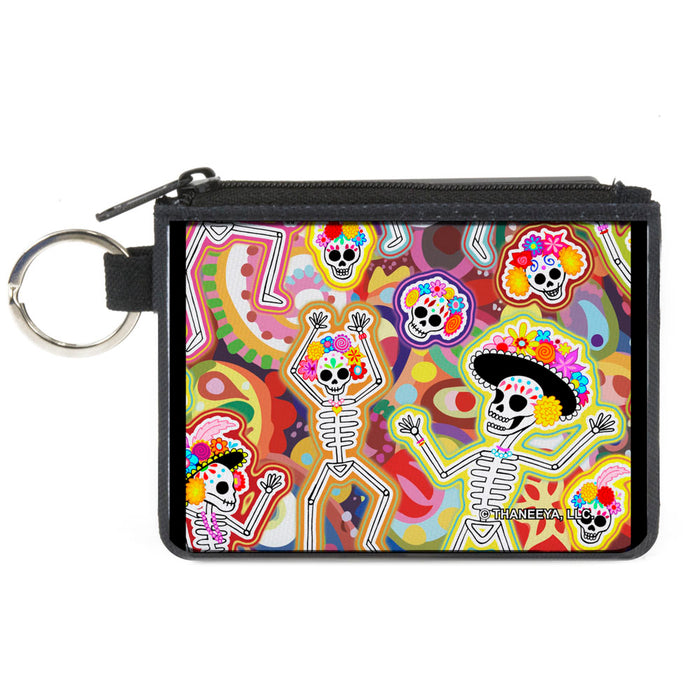 Canvas Zipper Wallet - MINI X-SMALL - Dancing Catrinas Collage Multi Color Canvas Zipper Wallets Thaneeya McArdle   