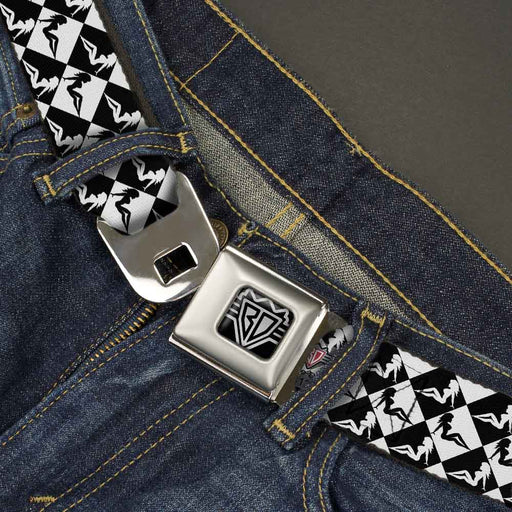 BD Wings Logo CLOSE-UP Full Color Black Silver Seatbelt Belt - Mud Flap Girl Diamonds Black/White Webbing Seatbelt Belts Buckle-Down   