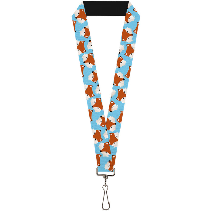 Lanyard - 1.0" - Fox Face Scattered Sky Blue Lanyards Buckle-Down   