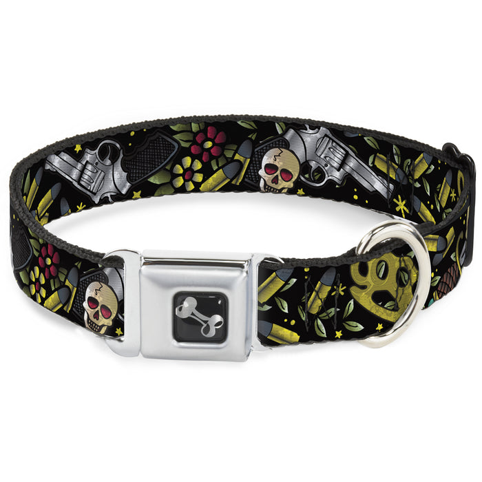 Dog Bone Seatbelt Buckle Collar - Born to Raise Hell CLOSE-UP Black Seatbelt Buckle Collars Buckle-Down   
