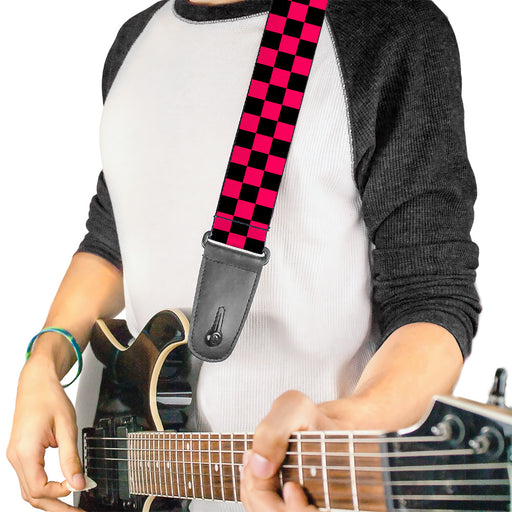 Guitar Strap - Checker Black Neon Pink Guitar Straps Buckle-Down   