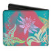 Bi-Fold Wallet - Ariel Pose Silhouette Shells & Sea Flowers Collage2 Aqua Blue Multi Color Bi-Fold Wallets Disney   