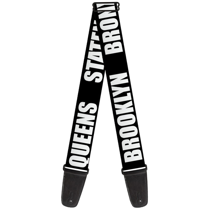 Guitar Strap - New York's Five Burroughs Bold Black White Guitar Straps Buckle-Down   