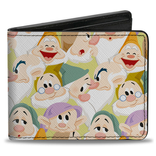 Bi-Fold Wallet - Snow White the Seven Dwarfs Faces Stacked Yellow Bi-Fold Wallets Disney   
