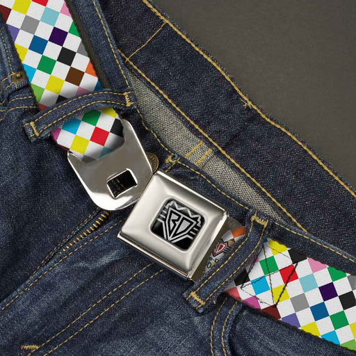 BD Wings Logo CLOSE-UP Full Color Black Silver Seatbelt Belt - Diamonds White/Multi Color Webbing Seatbelt Belts Buckle-Down   