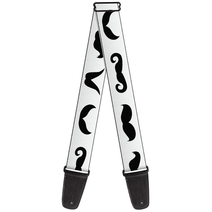 Guitar Strap - Mustaches Straight White Black Guitar Straps Buckle-Down   