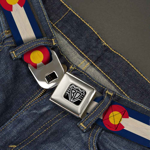 BD Wings Logo CLOSE-UP Full Color Black Silver Seatbelt Belt - Colorado Flags2 Repeat Vintage2 Webbing Seatbelt Belts Buckle-Down   