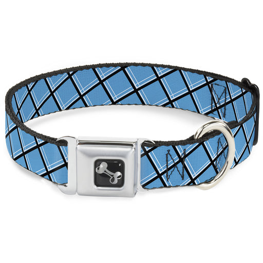 Dog Bone Seatbelt Buckle Collar - Wire Grid Baby Blue Black/White Seatbelt Buckle Collars Buckle-Down   