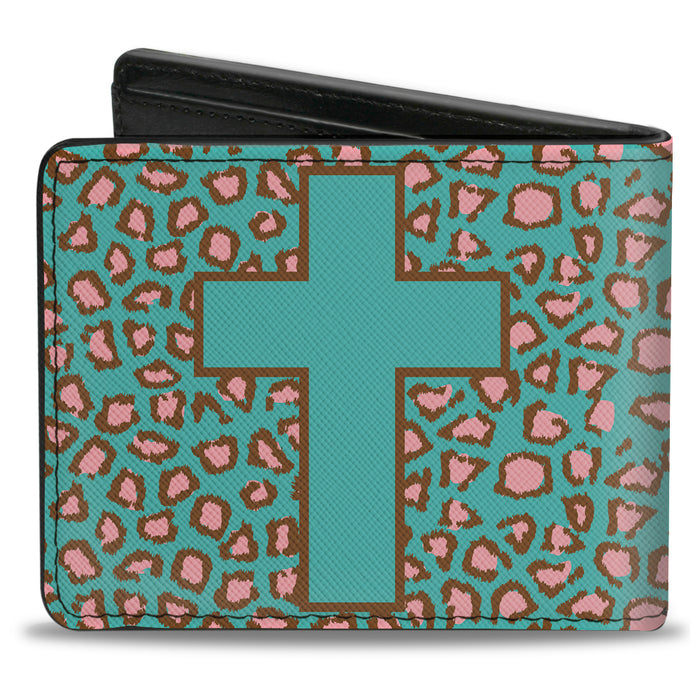 Bi-Fold Wallet - Cross Repeat Leopard Turquoise Pink Bi-Fold Wallets Buckle-Down   