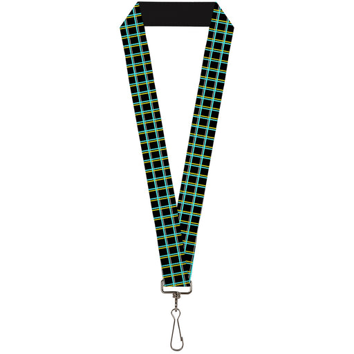 Lanyard - 1.0" - Wire Grid Black Turquoise Yellow Lanyards Buckle-Down   