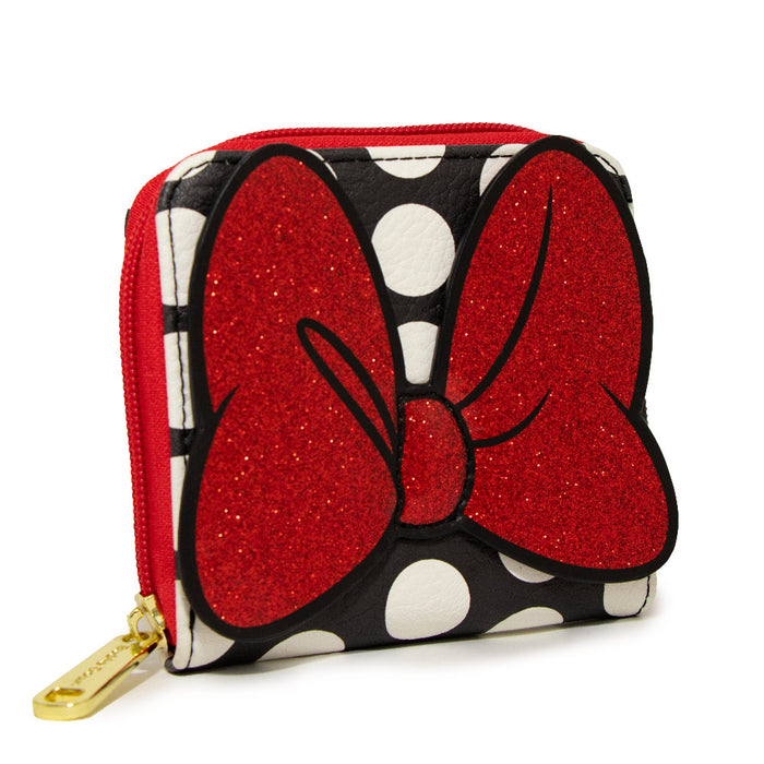 Disney Minnie Mouse Glitter Bow Zip Around Square Wallet