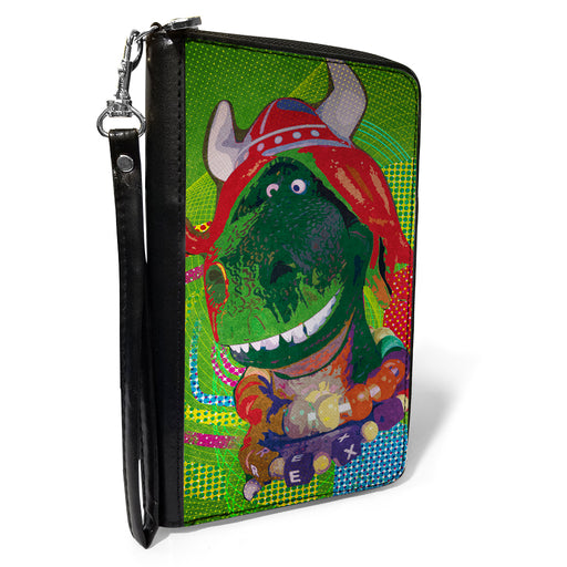 Women's PU Zip Around Wallet Rectangle - Toy Story Partysaurus Rex Viking Pose Greens Multi Color Clutch Zip Around Wallets Disney   