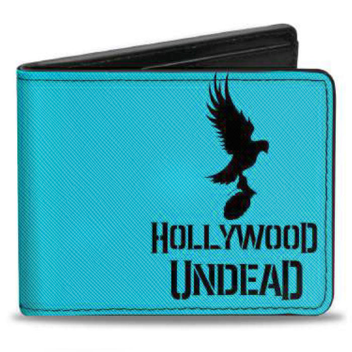 Bi-Fold Wallet - HOLLYWOOD UNDEAD Text Logo Dove & Grenade Icon Teal Black Bi-Fold Wallets Hollywood Undead   