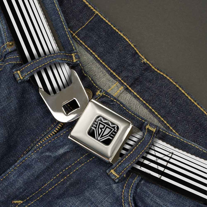 BD Wings Logo CLOSE-UP Full Color Black Silver Seatbelt Belt - Stripe Transition Black/White Webbing Seatbelt Belts Buckle-Down   