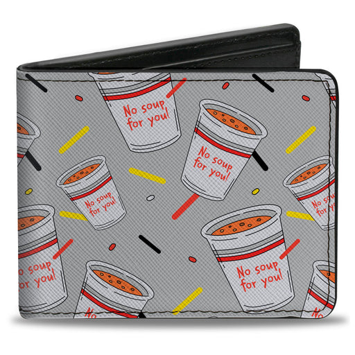 Bi-Fold Wallet - Seinfeld NO SOUP FOR YOU Soup Cups Scattered Gray Multi Color Bi-Fold Wallets Seinfeld   