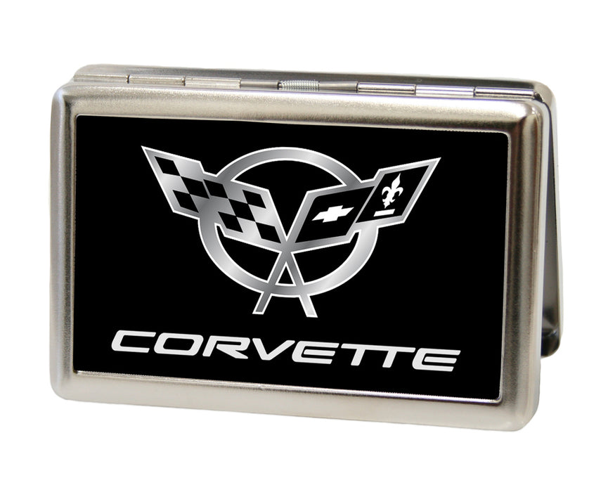 Business Card Holder - LARGE - Corvette FCG Black Silver Metal ID Cases GM General Motors   