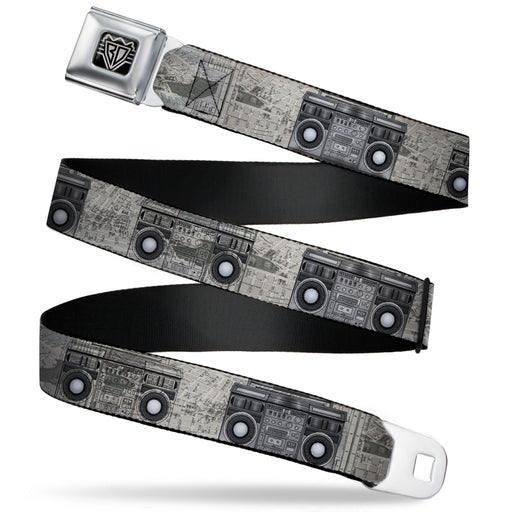 BD Wings Logo CLOSE-UP Full Color Black Silver Seatbelt Belt - Boombox Webbing Seatbelt Belts Buckle-Down   