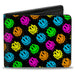 Bi-Fold Wallet - Smiley Faces Melted Mini Repeat Angle Black Multi Neon Bi-Fold Wallets Buckle-Down   