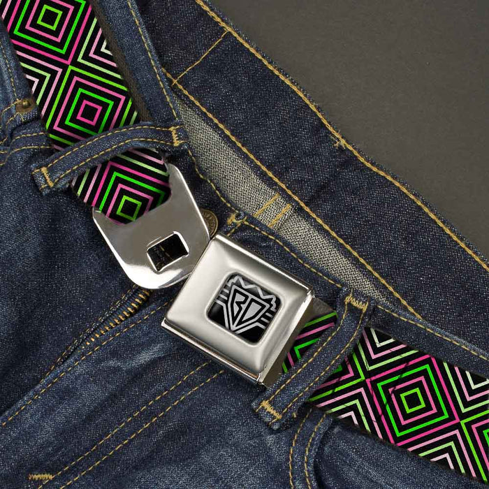 BD Wings Logo CLOSE-UP Full Color Black Silver Seatbelt Belt - Square Lines Black/Greens/Pinks Webbing Seatbelt Belts Buckle-Down   