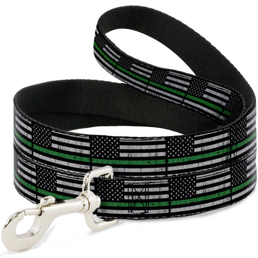 Dog Leash - Thin Green Line Flag Weathered Black/Gray/Green Dog Leashes Buckle-Down   