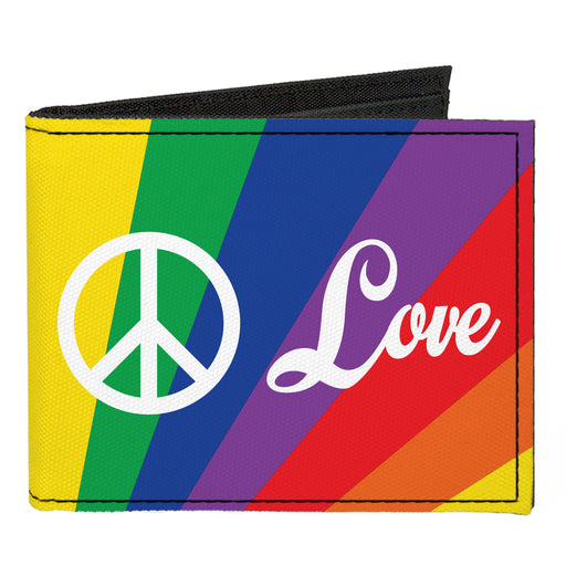 Canvas Bi-Fold Wallet - PEACE and LOVE Rainbow Rays Multi Color White Canvas Bi-Fold Wallets Buckle-Down   