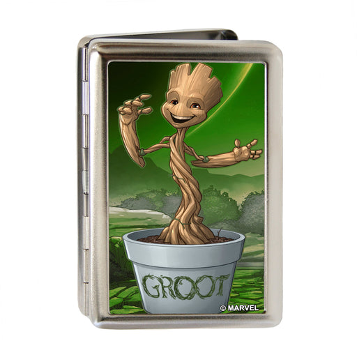 GUARDIANS OF THE GALAXY - EVERGREEN Business Card Holder - LARGE - GUARDIANS OF THE GALAXY Potted Groot Pose FCG Greens Metal ID Cases Marvel Comics   