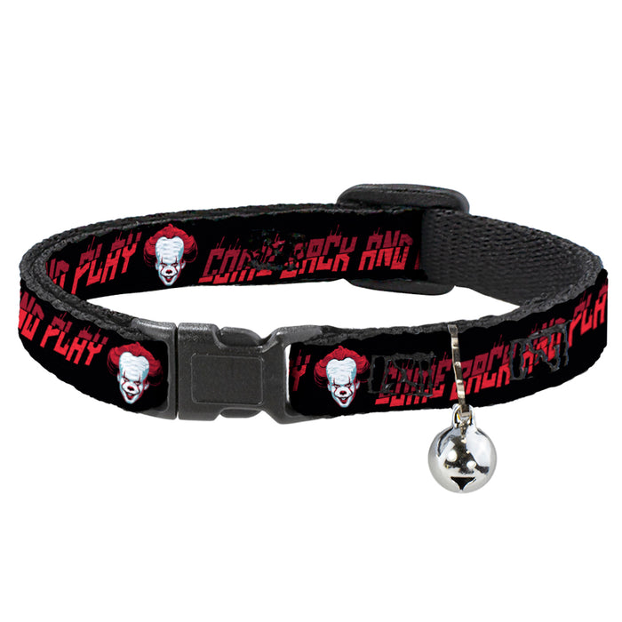 Cat Collar Breakaway - It Chapter Two Pennywise Face COME BACK AND PLAY Black Reds Breakaway Cat Collars Warner Bros. Horror Movies   