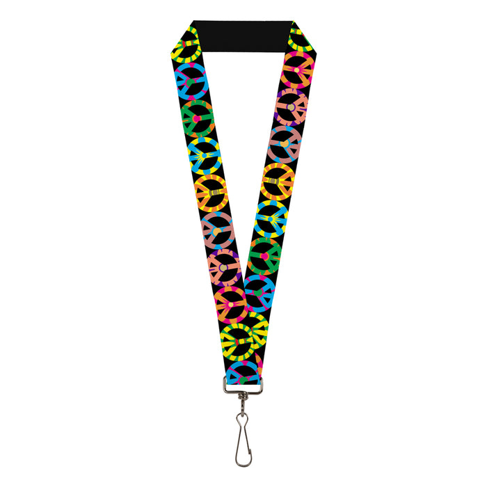 Lanyard - 1.0" - Peace Flowers Black Multi Color Lanyards Buckle-Down   